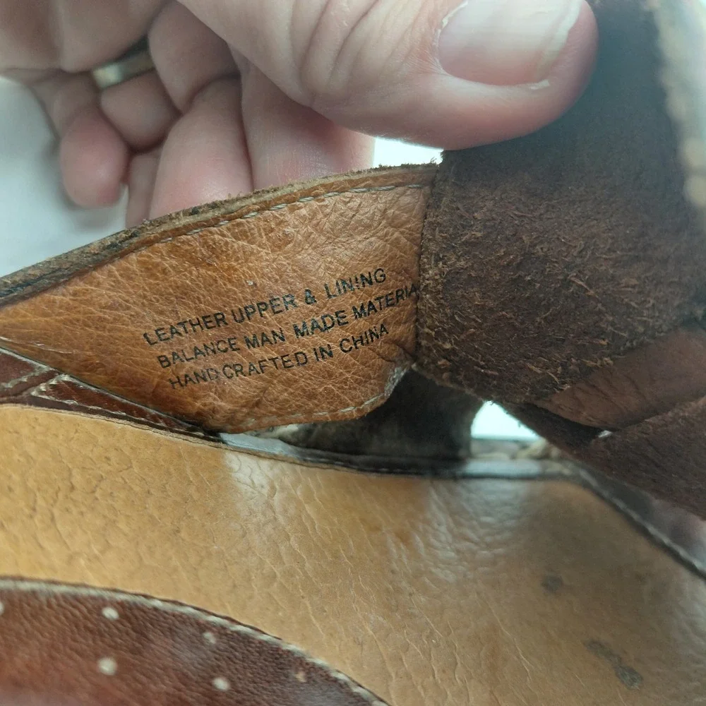 Born Womens Brown Leather Woven Slide Wedge Sandals W5077 K5 Size 11 43 Boho